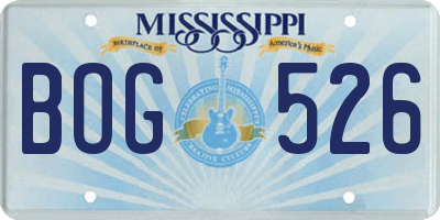MS license plate BOG526
