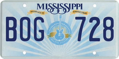 MS license plate BOG728