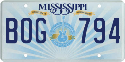 MS license plate BOG794