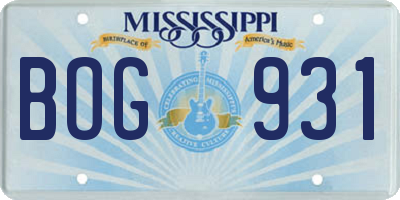 MS license plate BOG931