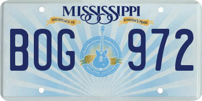 MS license plate BOG972