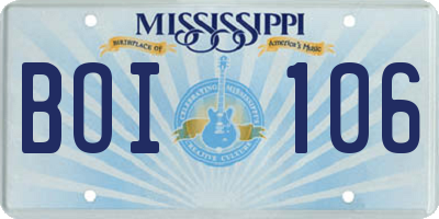 MS license plate BOI106
