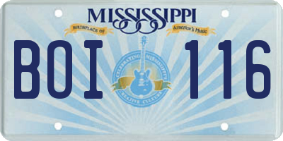 MS license plate BOI116