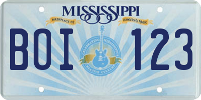 MS license plate BOI123