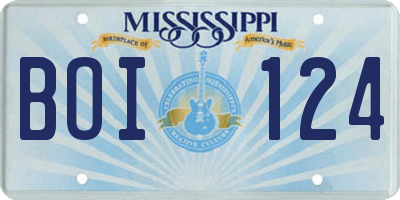 MS license plate BOI124