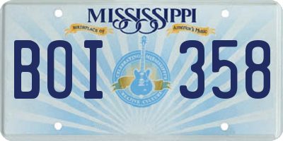 MS license plate BOI358