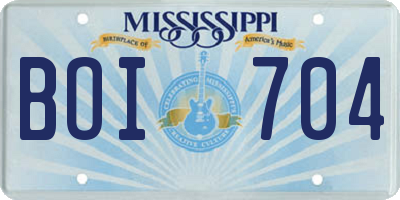 MS license plate BOI704