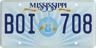 MS license plate BOI708