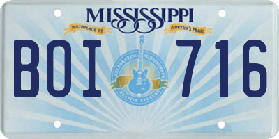 MS license plate BOI716