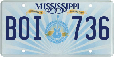 MS license plate BOI736