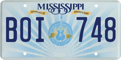 MS license plate BOI748