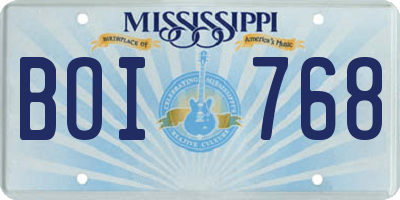 MS license plate BOI768