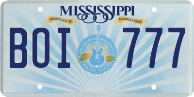 MS license plate BOI777