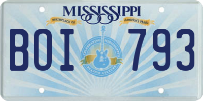 MS license plate BOI793