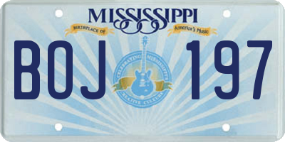 MS license plate BOJ197