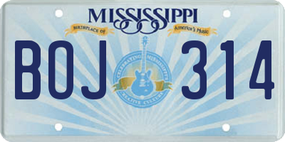 MS license plate BOJ314