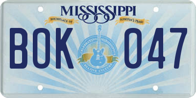 MS license plate BOK047