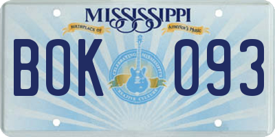 MS license plate BOK093