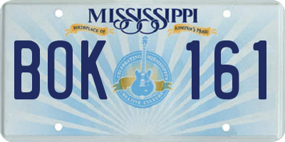 MS license plate BOK161