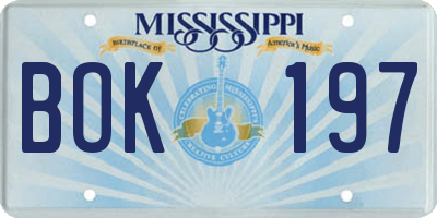 MS license plate BOK197