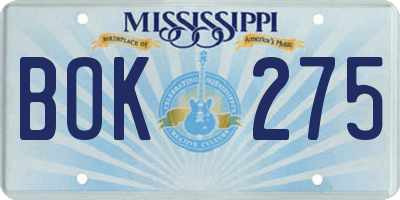 MS license plate BOK275