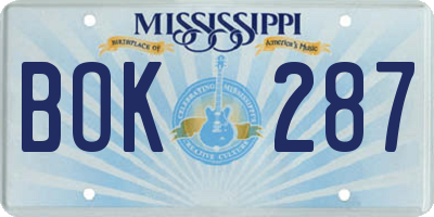 MS license plate BOK287