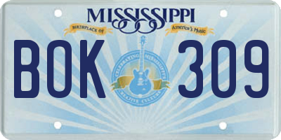 MS license plate BOK309