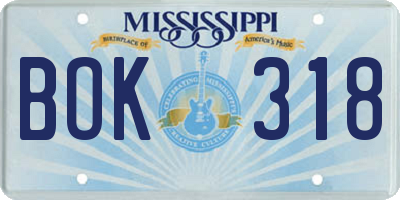MS license plate BOK318