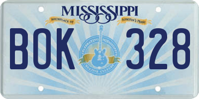 MS license plate BOK328