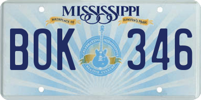 MS license plate BOK346