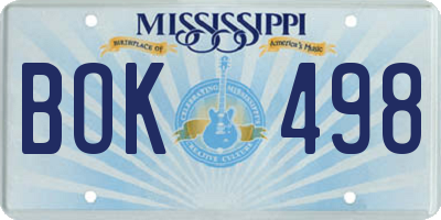 MS license plate BOK498