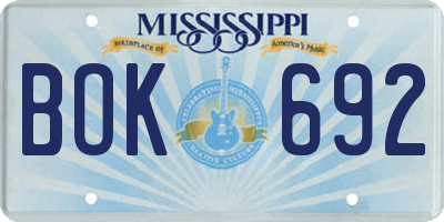 MS license plate BOK692