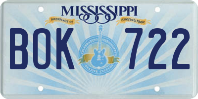 MS license plate BOK722