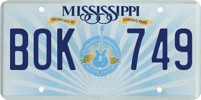 MS license plate BOK749