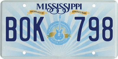 MS license plate BOK798
