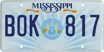 MS license plate BOK817