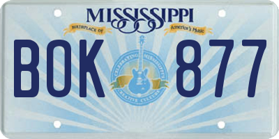 MS license plate BOK877
