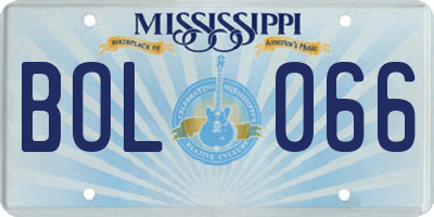 MS license plate BOL066