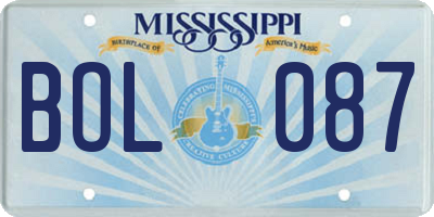 MS license plate BOL087