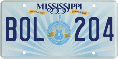 MS license plate BOL204