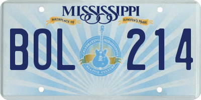 MS license plate BOL214
