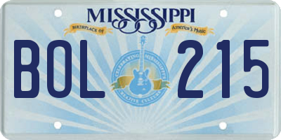 MS license plate BOL215