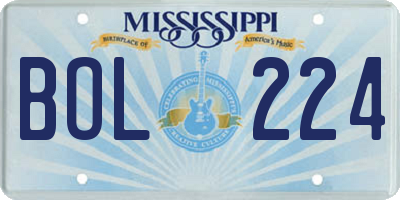 MS license plate BOL224