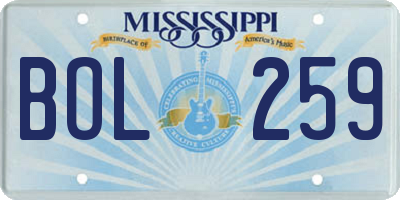 MS license plate BOL259