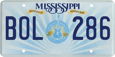 MS license plate BOL286