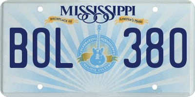 MS license plate BOL380