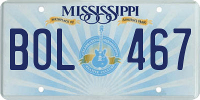 MS license plate BOL467
