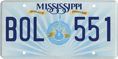 MS license plate BOL551