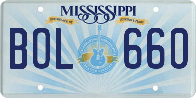MS license plate BOL660