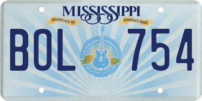 MS license plate BOL754